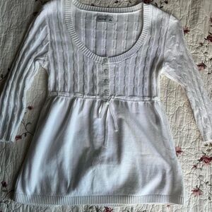 Hollister Y2K Babydoll White Cable Knit Sweater